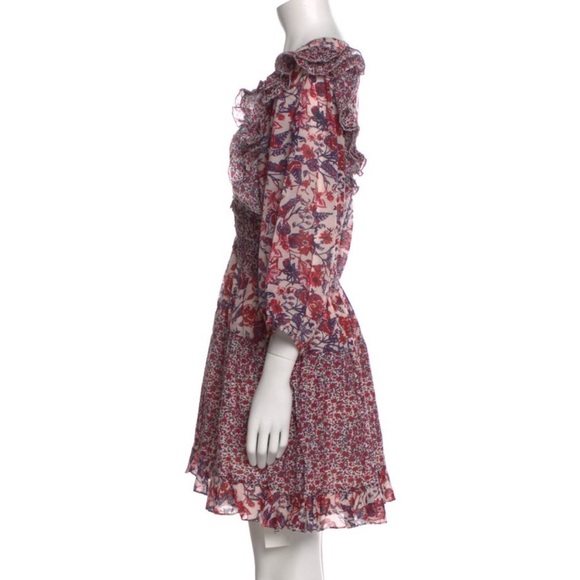NWT SAYLOR Laci Mini Dress Pink Floral Combo Puff Sleeve Ruffle Mixed Print LRG - Picture 7 of 12